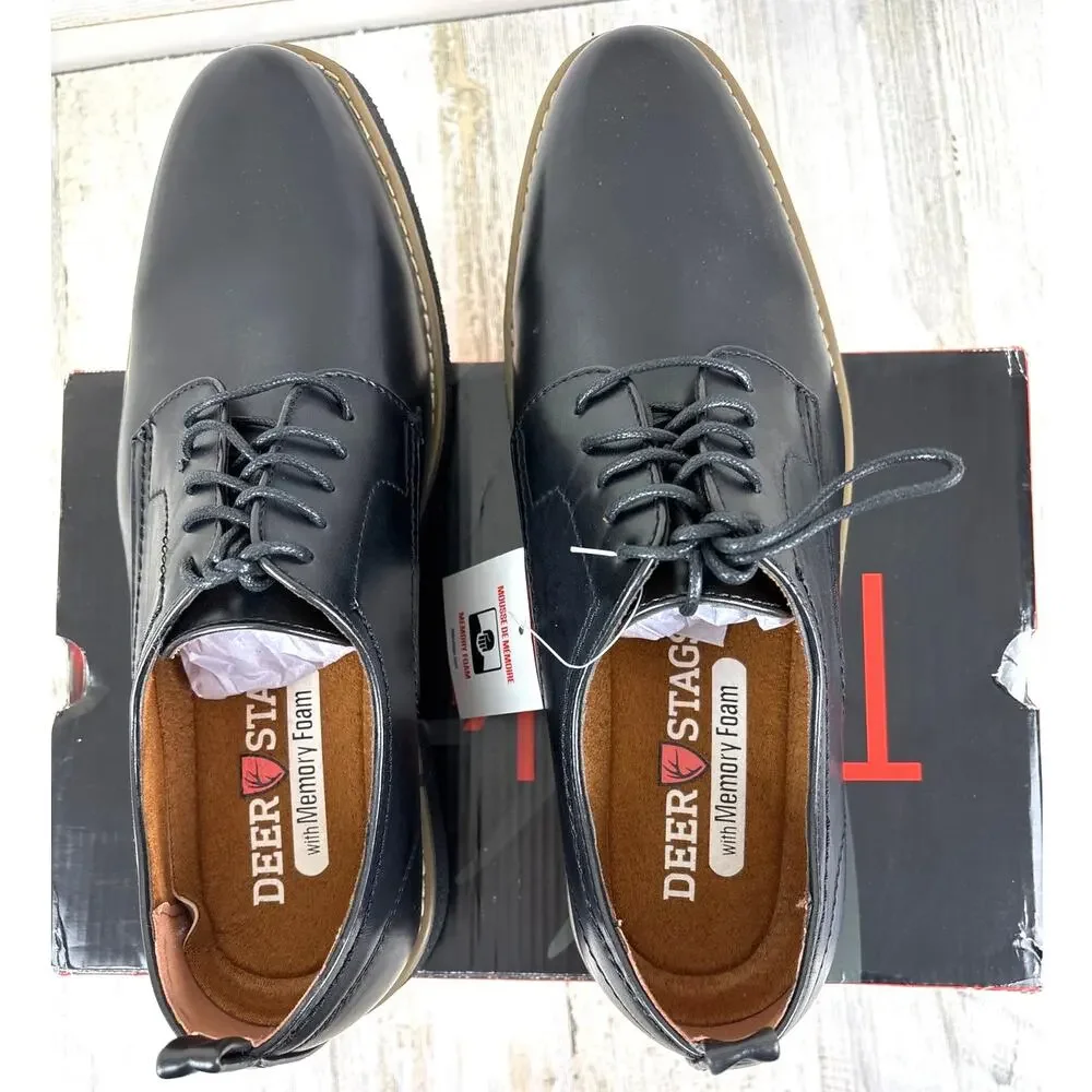 Deer Stags Mens 9.5 Highland Black Vegan Leather Casual Oxford Dress Shoe NEW